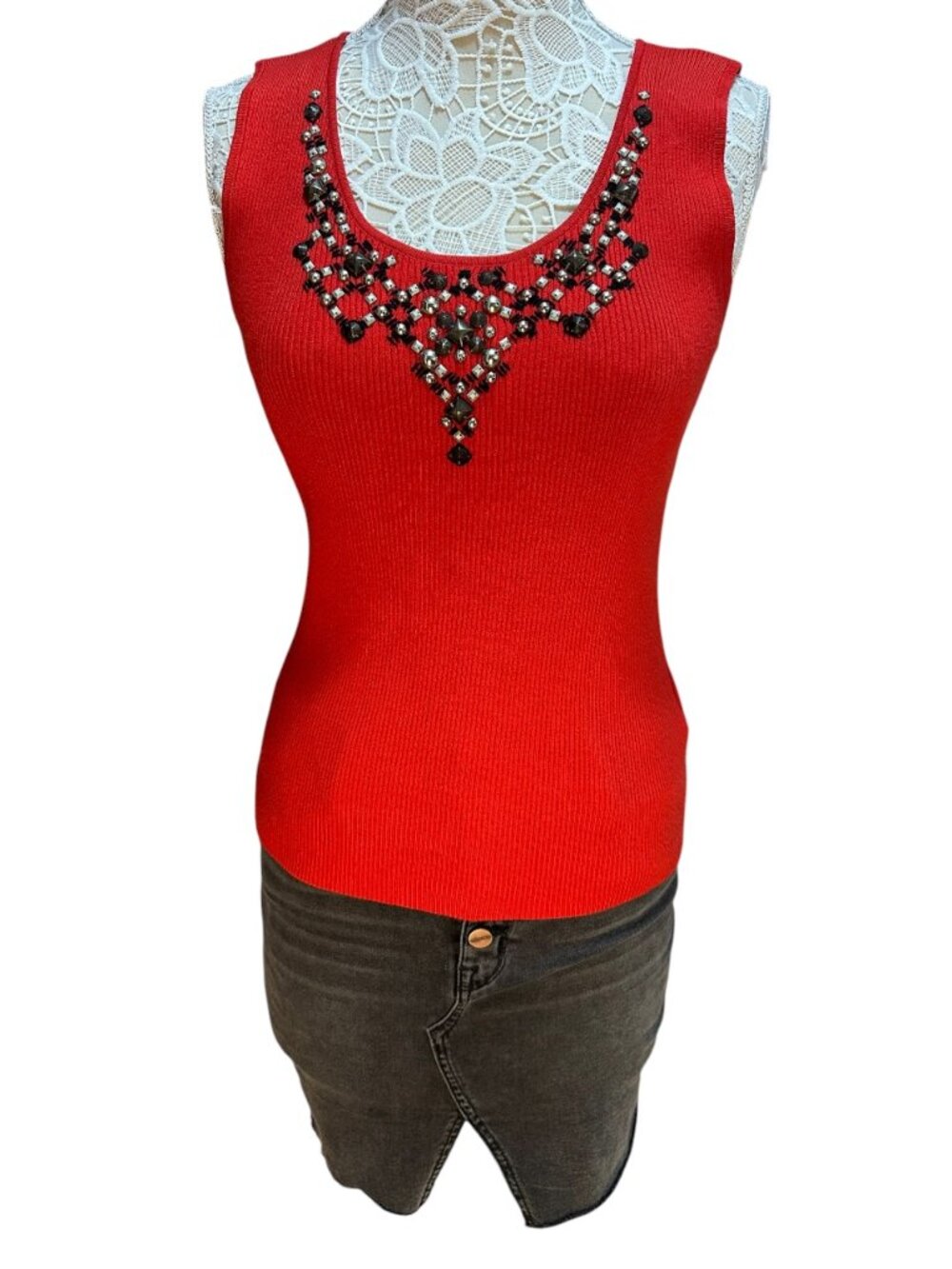 Y2K Ruby Rd. Red Ribbed Tank Top - Picture 3 of 9